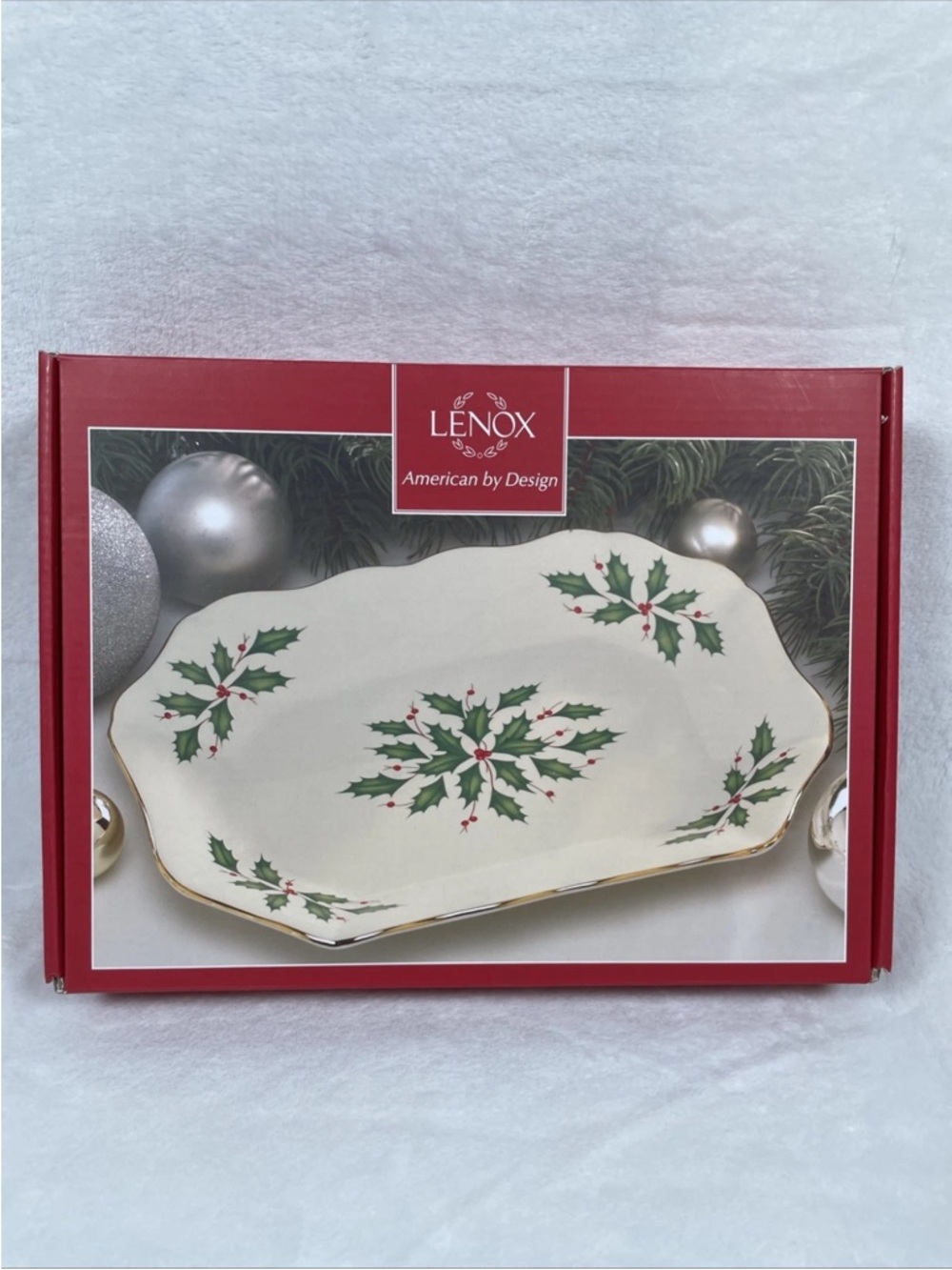 NOB! Lenox Holiday Archive 24 kt Gold 9" x 7" Oval Scalloped Tray Christmas Dish